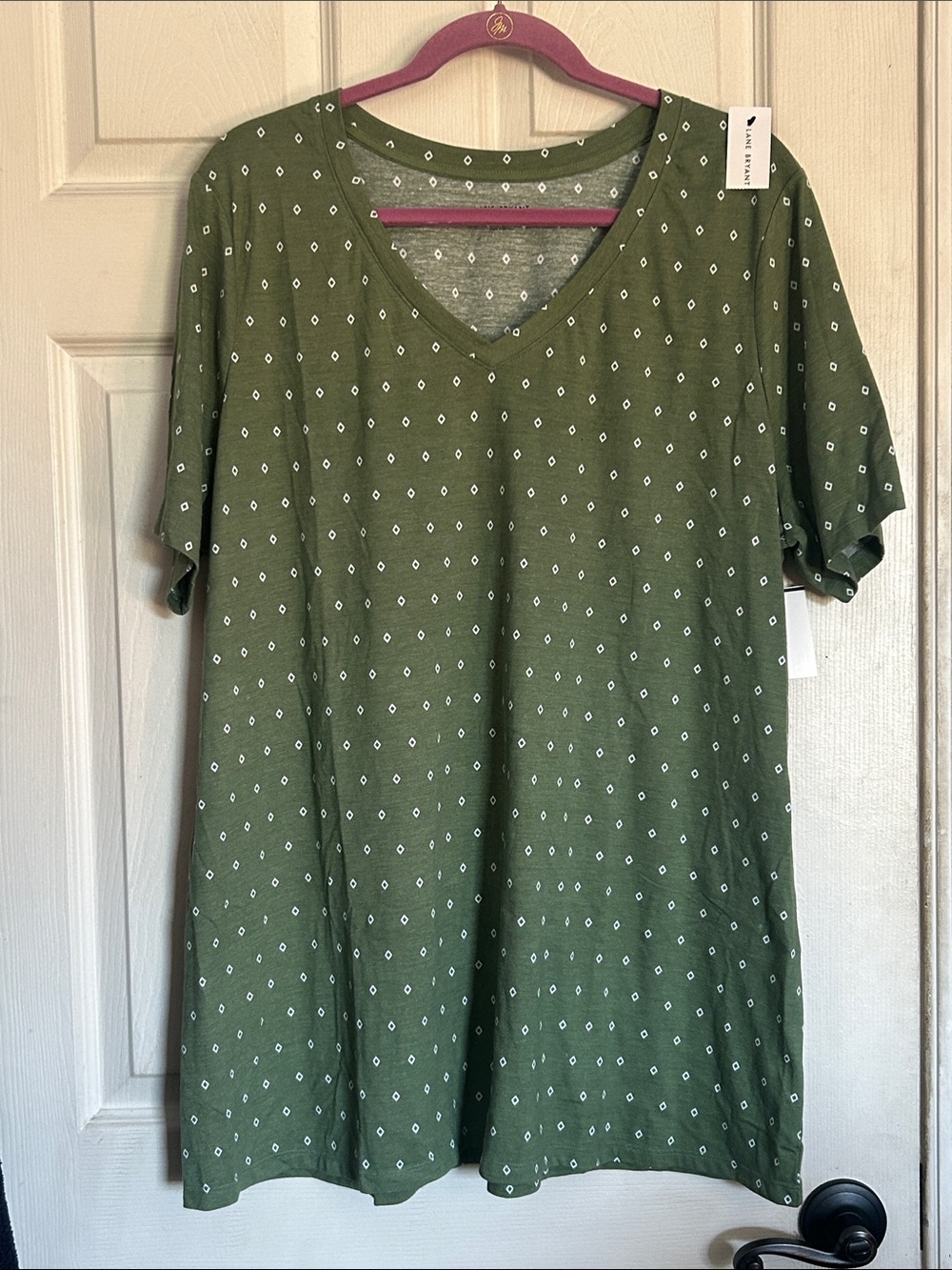 NWT Lane Bryant olive print classic perfect sleeve v neck tee size 18/20 LONG